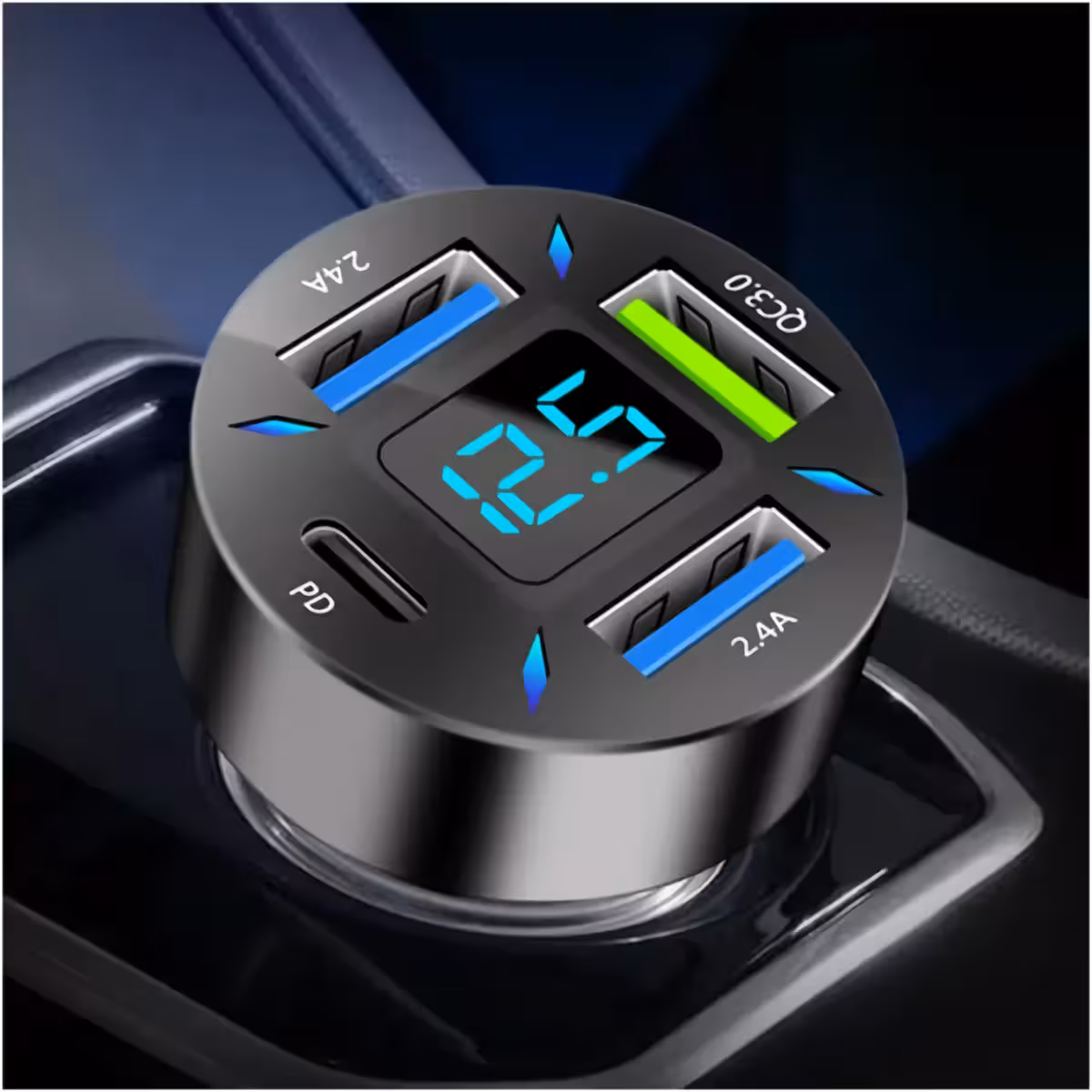 Încărcător auto cu 4 porturi, PD și QC 3.0 Încărcător cu încărcare ultra-rapidă, 4 porturi inclusiv USB-C și QC3