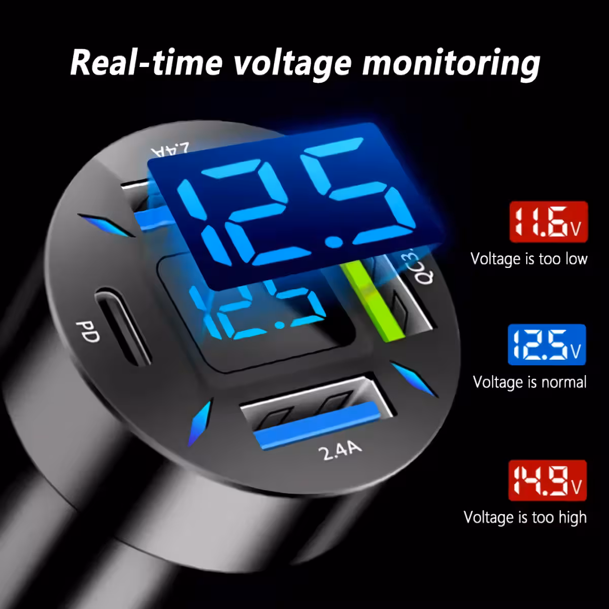 Încărcător auto rapid cu 4 porturi USB și Quick Charge Încărcător auto multifuncțional cu 4 porturi și tehnologie QC și PD