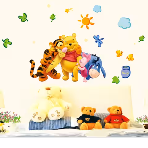 Postavičky Winnie the Pooh na vinylovej nálepke na stenu
