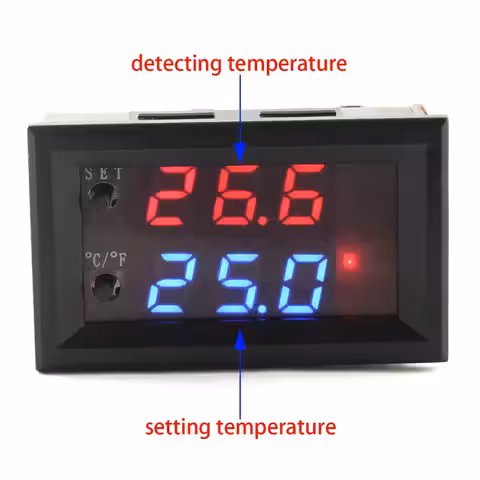 Termostat digital – afișaj valori setate și măsurate Ecranul termostatului arătând simultan temperatura setată și temperatura actuală măsurată