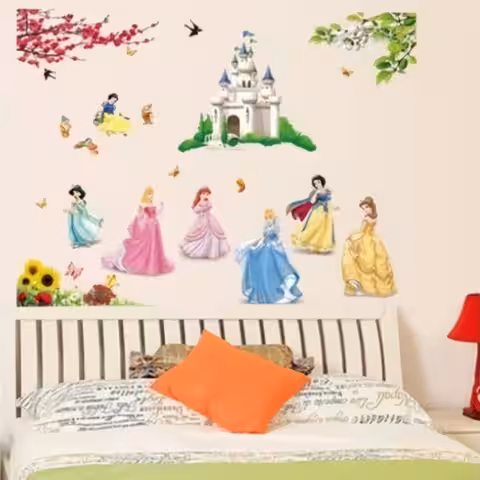 Stor sticker med Disney-slott och prinsessor för vägg