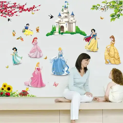 Dětská samolepka DEKORAČNÍ SAMOLEPKY NA ZEĎ s Disney PRINCEZNAMI na zámku LEVNĚ