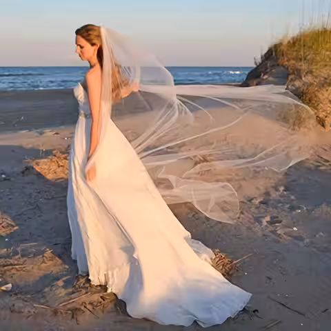 Brudslöja i fin tyll, 2 meter lång, minimalistisk stil