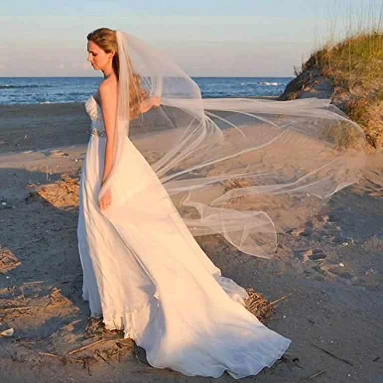 Voal de mireasă din tul fin, lungime 2 metri, stil minimalist