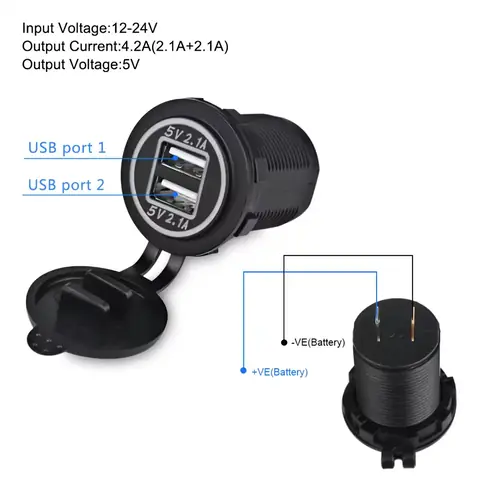 Zásuvka autozapalovače s USB dvojitou zástrčkou 12V 24V panelová nabíječka 2x 2,1A