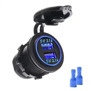 Priză auto cu două porturi USB 2.1A pentru montaj pe panou, ideală pentru mașini și camioane