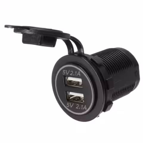 Aljzatok AUTO szivargyújtó USB dupla csatlakozóval 12V 24V töltőpanelre szerelés 2x 2.1A
