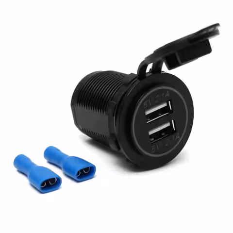 Aljzatok AUTO szivargyújtó USB dupla csatlakozóval 12V 24V töltőpanelre szerelés 2x 2.1A