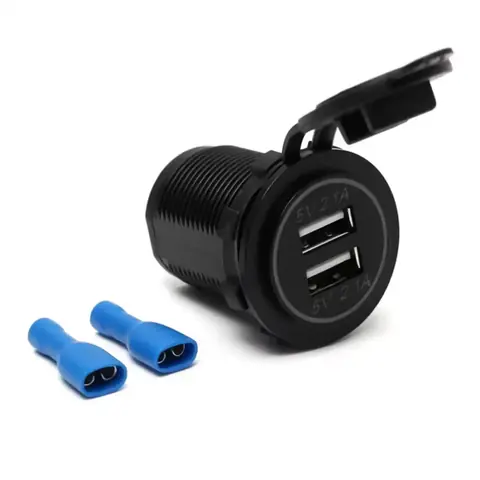 Zásuvka autozapalovače s USB dvojitou zástrčkou 12V 24V panelová nabíječka 2x 2,1A
