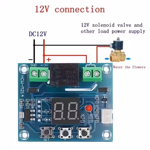 Schema de conectare a modulului de irigare automată la sursă de 12V DC
