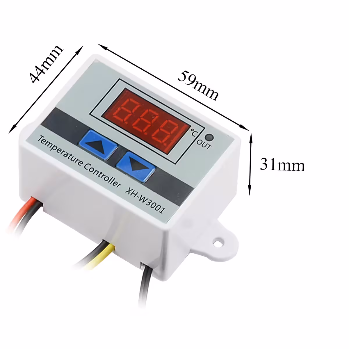 Dimensiuni termostat digital XH-W3001 Imagine cu dimensiunile exacte ale termostatului XH-W3001: lungime, lățime și grosime