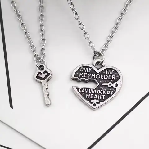Přívěsek Řetězový řetěz řetízek se SRDCÍ A KLÍČEM pro pár nebo BFF levný