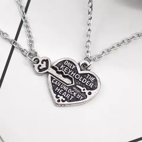 Přívěsek Řetězový řetěz řetízek se SRDCÍ A KLÍČEM pro pár nebo BFF levný