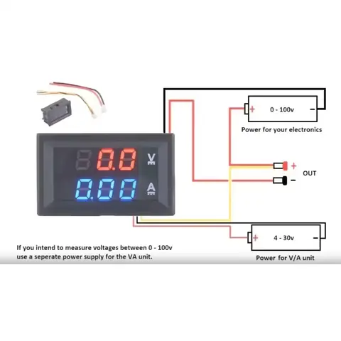 Schema conectare voltmetru 0–100V Schema de montaj pentru voltmetru și ampermetru cu alimentare separată 0–100V