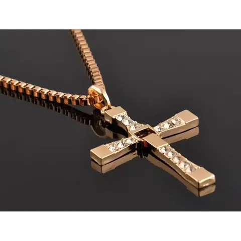 Pandantiv cruce auriu cu pietre Swarovski Pandantiv cruce auriu cu pietre sintetice Swarovski