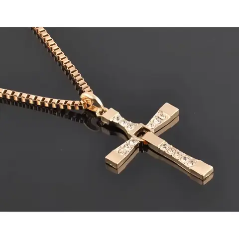 Lănțișor pandantiv din aliaj zinc auriu Lănțișor pandantiv cruce din aliaj de zinc auriu