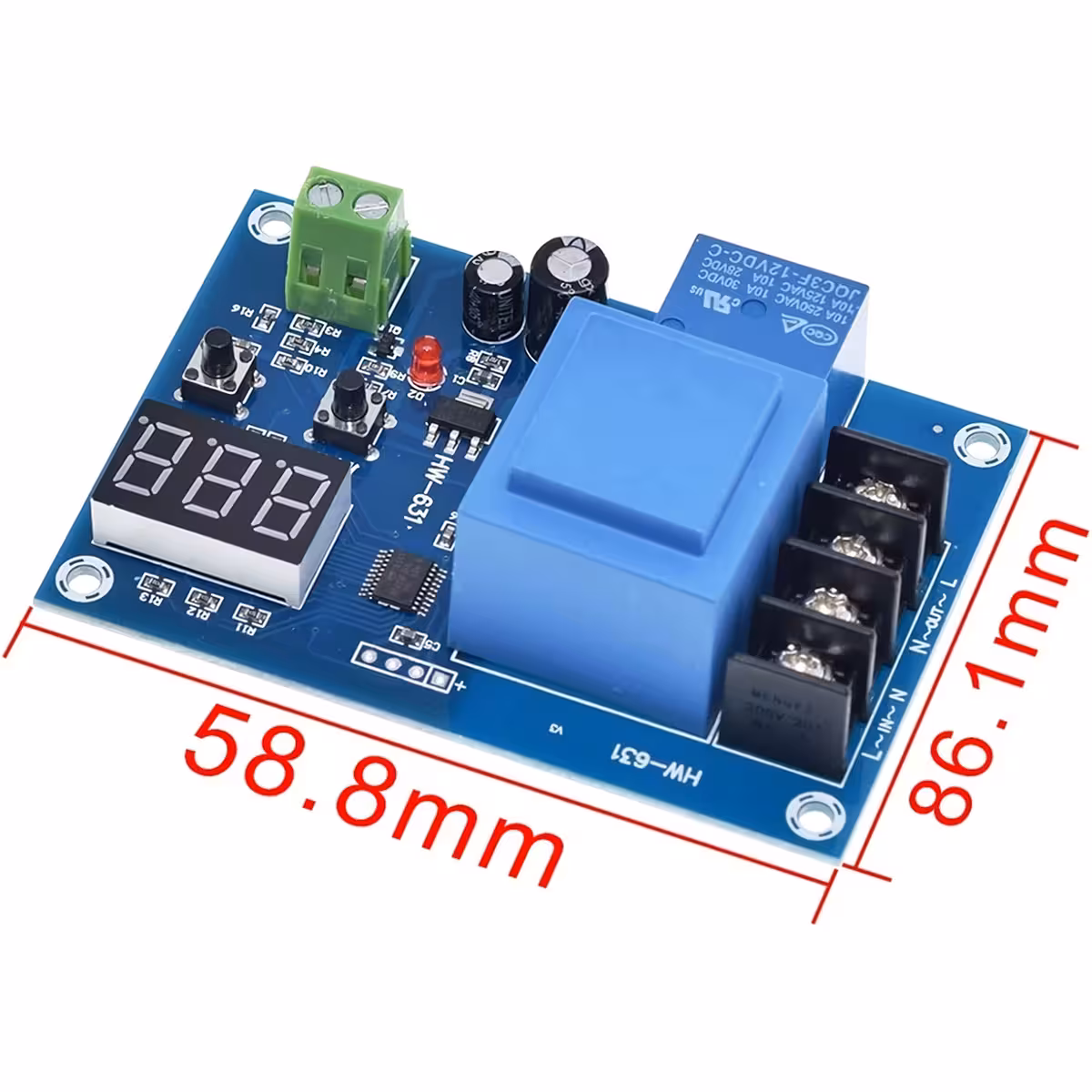 Dimensiuni modul control încărcare baterii Imagine cu dimensiunile exacte ale modulului XH-M602 pentru montaj precis