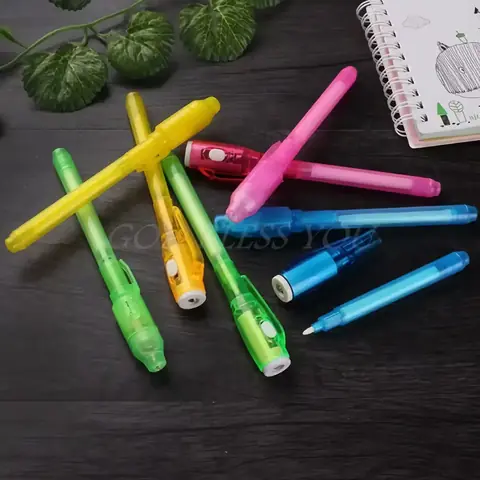 SADA 5 kusů: PERO s neviditelným inkoustem a UV LAMPOU