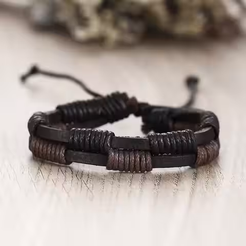 Brățări negre din piele pentru bărbați – la modă Brățări bărbătești negre, elegante și moderne – set fashion