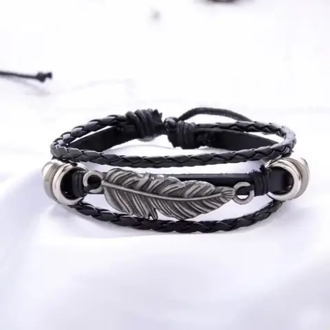 Sada levných pánských náramků přírodní kůže LUXUSNÍ módní ruční výroba NOVÉ MODELY nastavitelné pletené ELEGANTNÍ