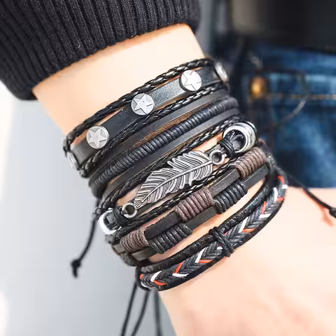 Brățări împletite cu mai multe straturi – piele naturală, look casual și modern