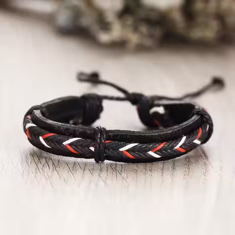 Set brățări luxury piele naturală – bărbați Accesorii de lux pentru bărbați – set de brățări din piele naturală