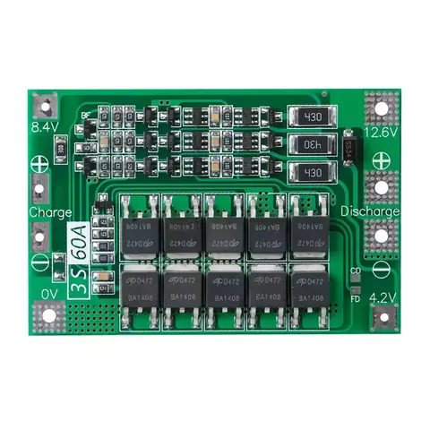 Controller protecție baterii Li-Ion 3S 60A Plăcuță electronică cu BMS pentru protecție și balansare acumulatori
