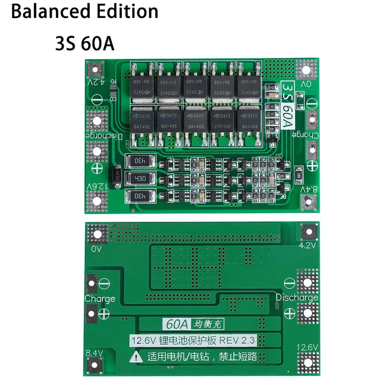 BMS cu 10 MOSFET, curent maxim 60A, echilibrare inteligentă