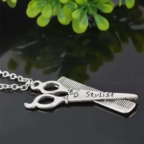 Řetězový medailonek Kadeřník Módní Barber Nůžky Hřeben Kadeřnické příslušenství