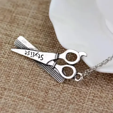 Řetězový medailonek Kadeřník Módní Barber Nůžky Hřeben Kadeřnické příslušenství