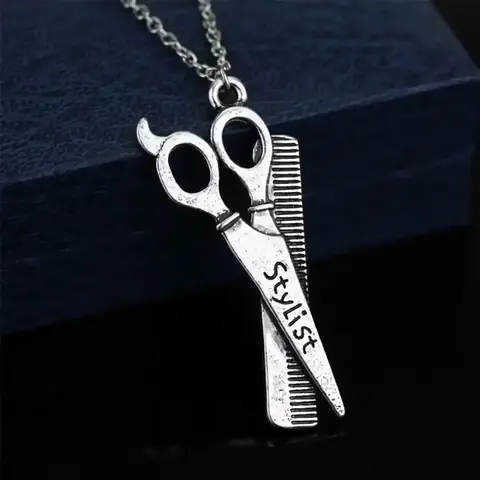 Řetězový medailonek Kadeřník Módní Barber Nůžky Hřeben Kadeřnické příslušenství
