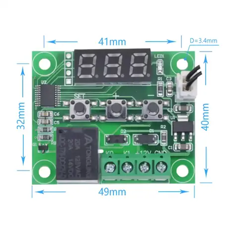 Univerzální digitální elektronický termostat 12V relé 20A s teplotní sondou NOVINKA W1209 lednice s přívěsem akvárium