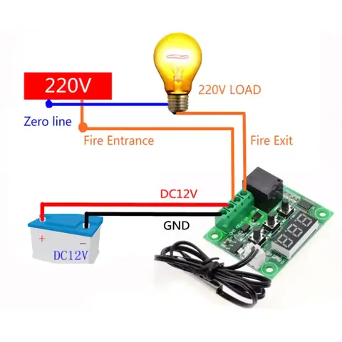 Univerzální digitální elektronický termostat 12V relé 20A s teplotní sondou NOVINKA W1209 lednice s přívěsem akvárium