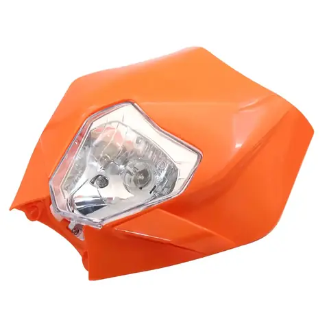 Mască far stil KTM pentru Enduro Cross Masca frontală moto portocalie, compatibilă cu KTM, montare cu benzi cauciuc