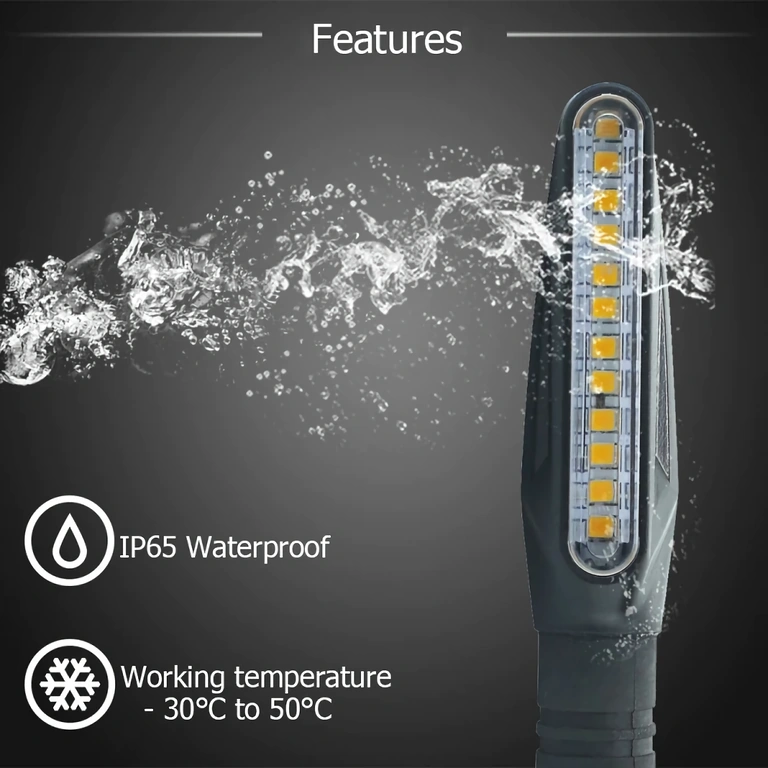 LED směrovka s dynamickým efektem a moderním designem pro motorky