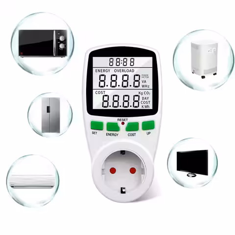Dispozitiv cu priză pentru măsurarea consumului în kWh și cost estimat