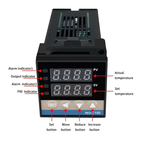Regulátor TEPLOTY digitální termostat 220V 300 400 stupňů se sondou RELÉ 40A REX C100 elektronický PRŮMYSLOVÝ profi