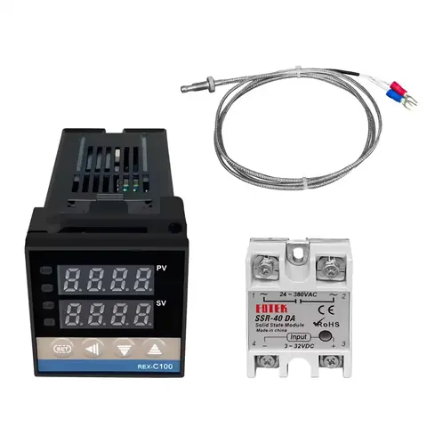 Regulátor TEPLOTY digitální termostat 220V 300 400 stupňů se sondou RELÉ 40A REX C100 elektronický PRŮMYSLOVÝ profi
