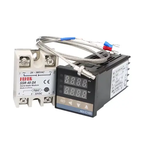Regulátor TEPLOTY digitální termostat 220V 300 400 stupňů se sondou RELÉ 40A REX C100 elektronický PRŮMYSLOVÝ profi