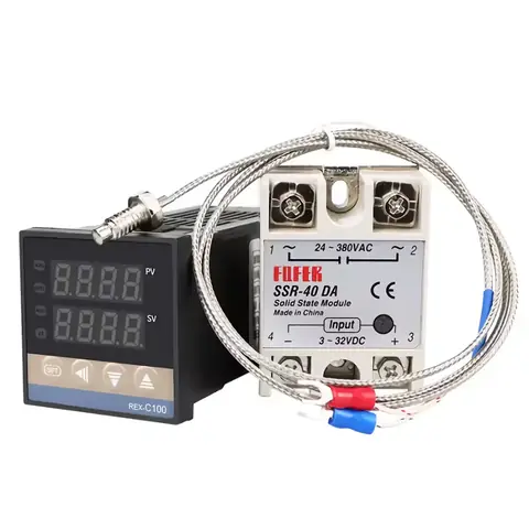 Regulátor TEPLOTY digitální termostat 220V 300 400 stupňů se sondou RELÉ 40A REX C100 elektronický PRŮMYSLOVÝ profi