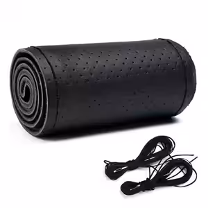 Husă de volan din piele naturală neagră perforată, compatibilă universal