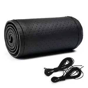 Husă de volan din piele naturală neagră perforată, compatibilă universal