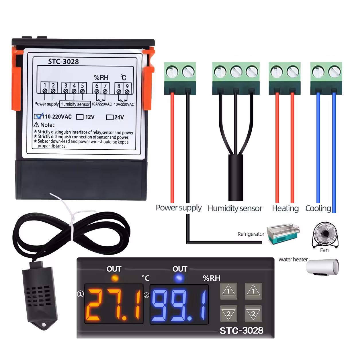 Schema conectare controler STC-3028 Diagramă de cablare pentru relee duale la controlerul STC-3028