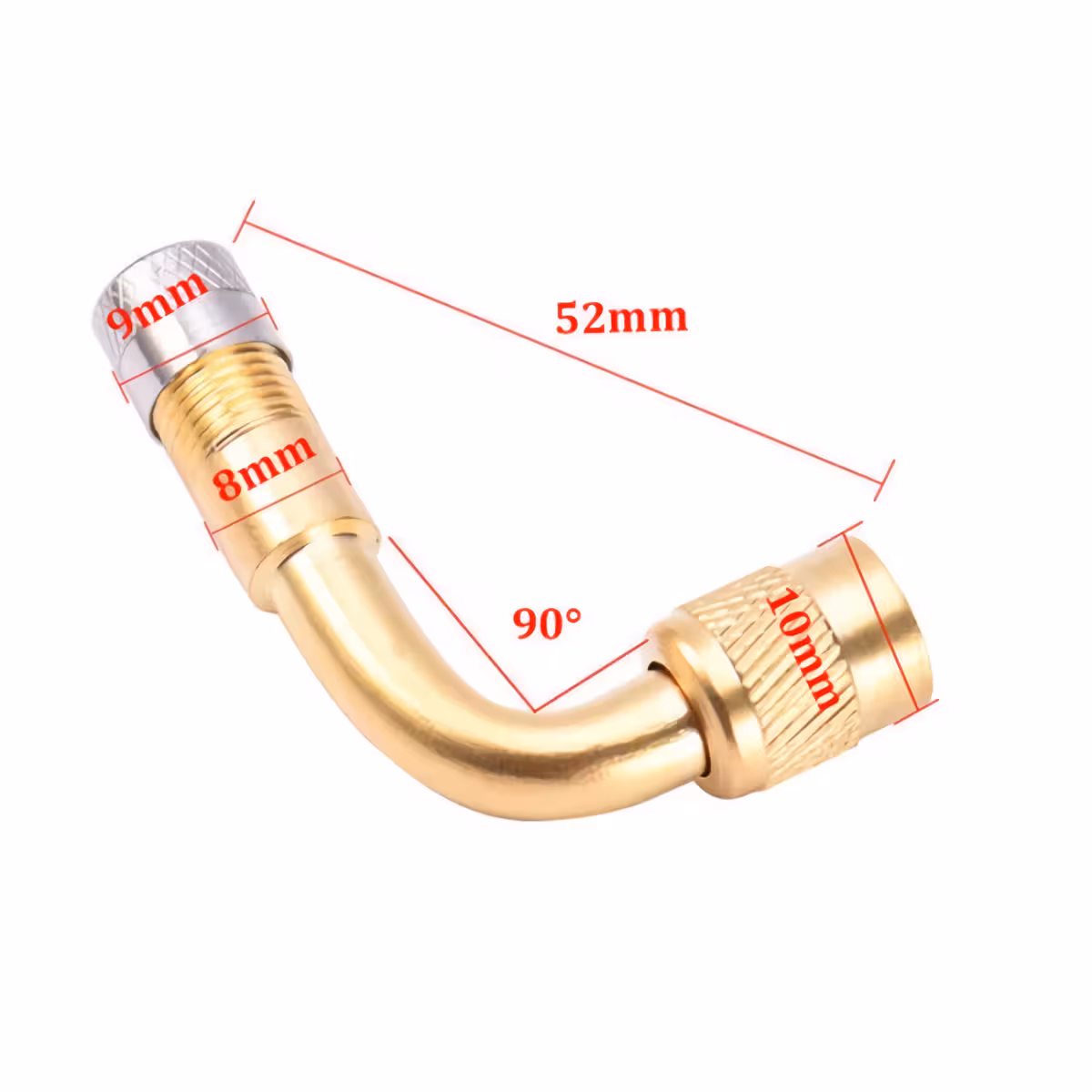 Adaptor metalic 90° pentru supape aer auto și moto Conector valvă cu prelungire la 90 de grade din alamă sau cupru