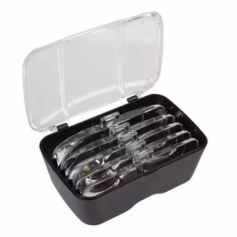 Förstoringsglasögon med fodral och rengöringsduk för linser