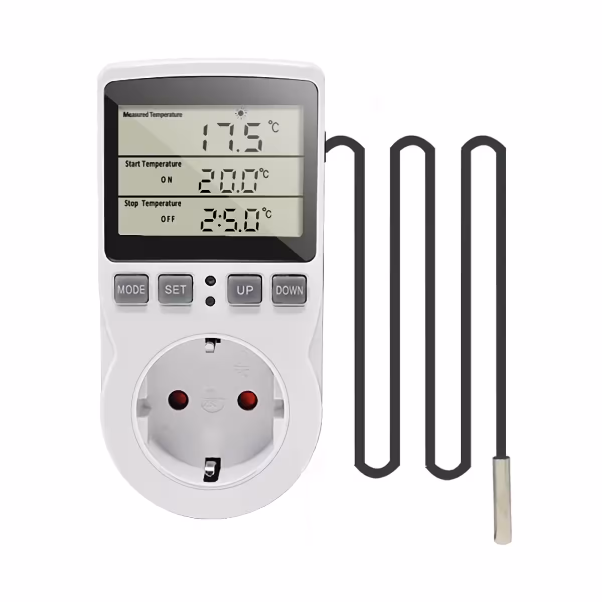 Priză inteligentă cu termostat și afișaj digital pentru controlul temperaturii