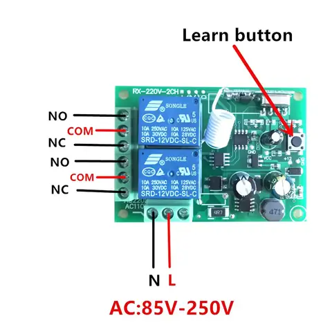 Relé s dálkovým ovládáním 220V modul 2 bezdrátově ovládané relé řízené rádiem 433mhz