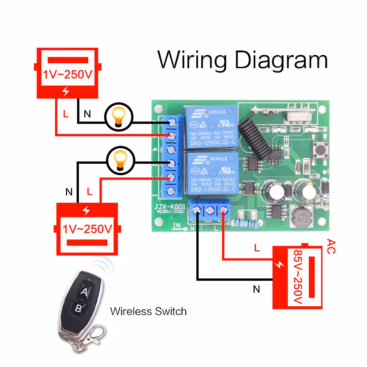 Comutator control radio pentru casă inteligentă Releu wireless 220V ideal pentru automatizarea casei