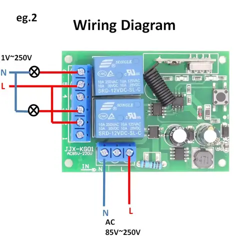 Relé s dálkovým ovládáním 220V modul 2 bezdrátově ovládané relé řízené rádiem 433mhz