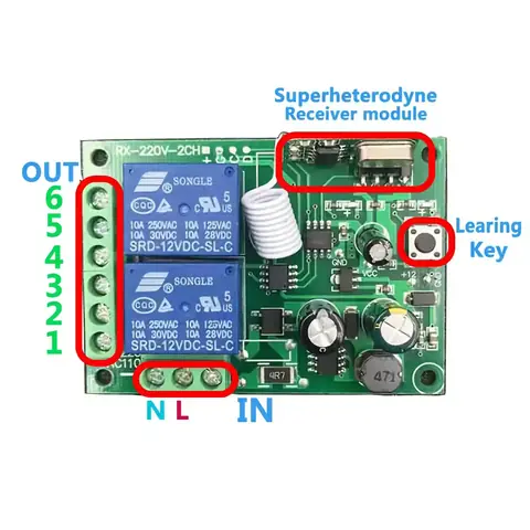 Relé s dálkovým ovládáním 220V modul 2 bezdrátově ovládané relé řízené rádiem 433mhz